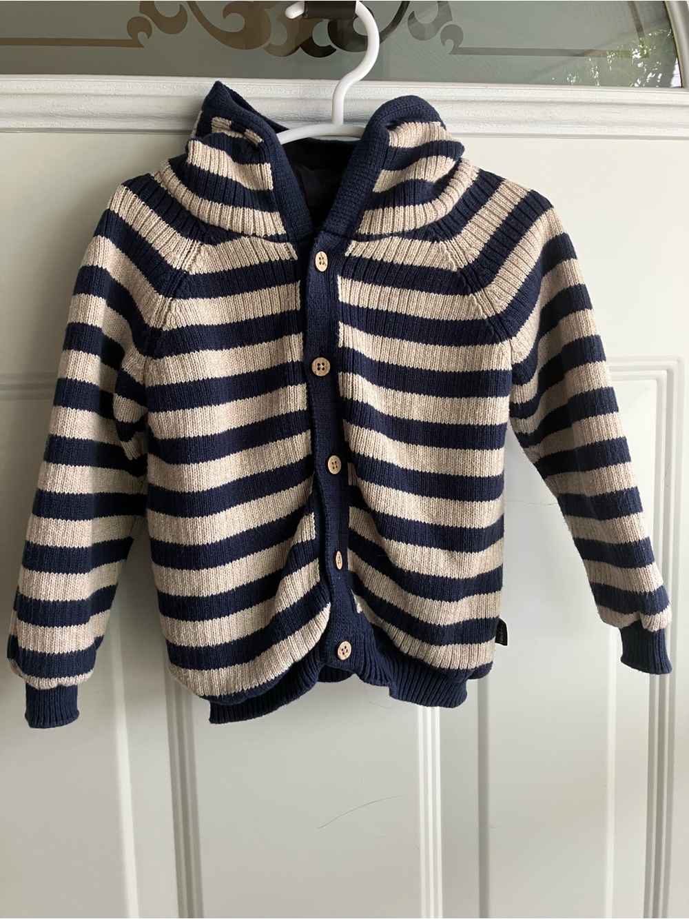 Noppies Rudney cardigan navy blue beige striped 100% organic cotton 12-18 months